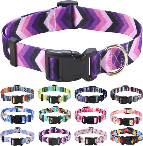 Vista 23 de Mihqy - Collar de perro, patrones geométricos florales, tribales, bohemios, collar de estilo étnico, suave y ajustable, para perros pequeños