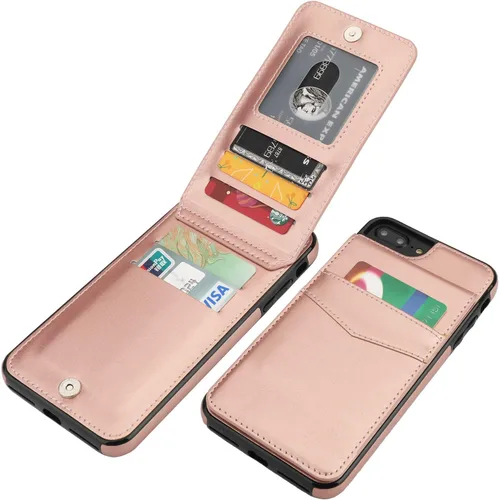 Vista 11 de KIHUWEY Funda tipo cartera para iPhone 7/8 Plus con tarjetero de crédito, cierre magnético de cuero de primera calidad, resistente funda protectora