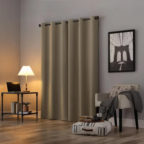 Vista 2 de Sun Zero Cyrus - Par de paneles de cortinas térmicas 100 % opacas con ojales, 40 x 96 pulgadas Beige piedra