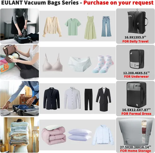 Vista 4 de Paquete de 2 bolsas reutilizables de compresión al vacío que ahorran espacio, impermeables, profesionales, IP67, bolsas de vacío con cremallera