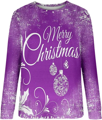 Vista 2 de Women'S Sweatshirt Round Neck Long Sleeved Merry Christmas Printed Cyber Of Day Deal Hoodie Full Workout Clothes