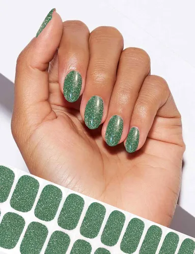 Vista 4 de Tiras de esmalte de uñas de gel con purpurina verde sin luz de uñas, calcomanías de lámpara de uñas, 20 tiras de manicura extra largas