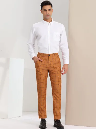 Vista 3 de Lars Amadeus Pantalones de vestir a cuadros para hombre, con parte delantera plana, estampado a cuadros