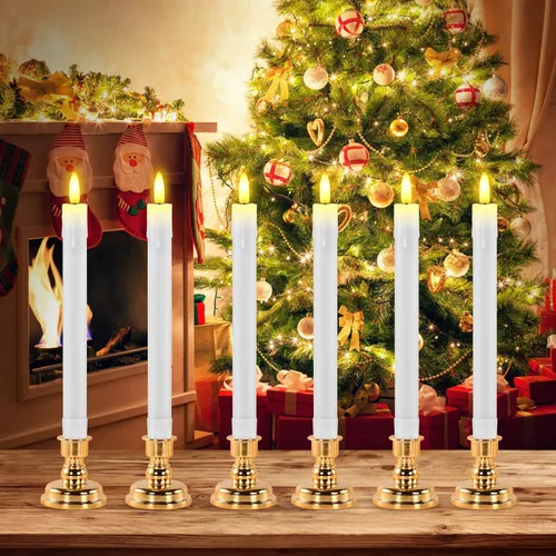 Vista 8 de RaceGT Paquete de 6 velas cónicas sin llama, velas de ventana cónicas a pilas con temporizador remoto, candelabros LED parpadeantes sin llama
