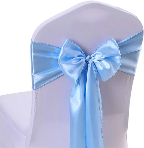 Vista 9 de Paquete de 10 bandas de satén rosa claro para silla, lazos para sillas de boda de 7 x 108 pulgadas para banquetes, decoraciones de fiestas, eventos