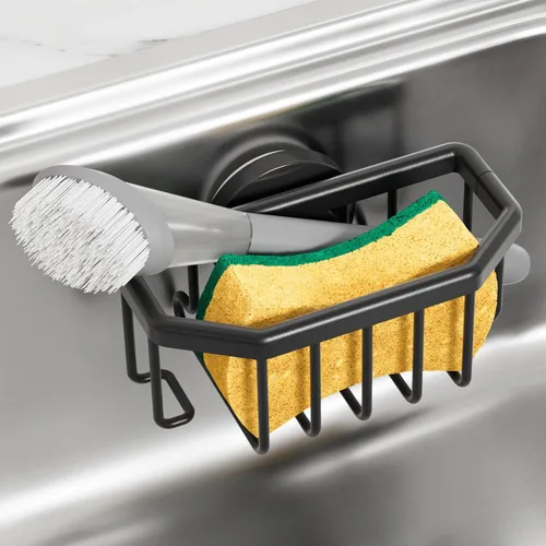 Vista 10 de TAILI Soporte de esponja para fregadero de cocina con ventosa fuerte, organizador de fregadero de aluminio a prueba de óxido, soporte de esponja