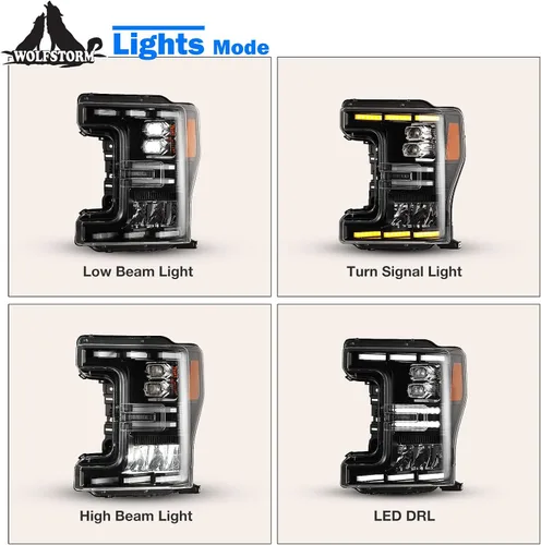 Vista 6 de Conjunto de faros delanteros para Ford F250, F350, F450, F550, F550 2017, 2018, 2019, 2020, con modos de iluminación LED funcionales, DRL, reemplazo