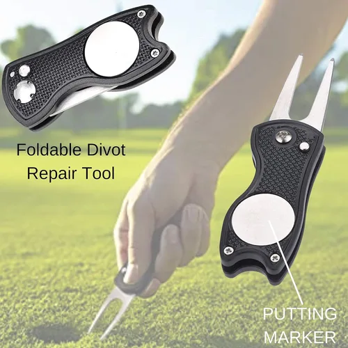 Vista 6 de Kit de accesorios de golf – Incluye toalla, soporte para bolas, cepillo, herramienta de reparación de Divot, 2 plantillas de alineación de bolas