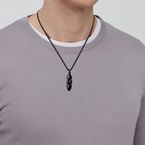 Vista 3 de COAI Collar con colgante de Buda Vajra de obsidiana negra de oración