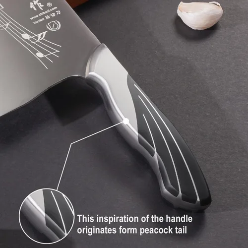 Vista 5 de SHI BA ZI ZUO Cuchillo de cocina chino de 7 pulgadas Cuchillo vegetal Cuchillo de chef profesional con mango de acero fundido de espiga completa