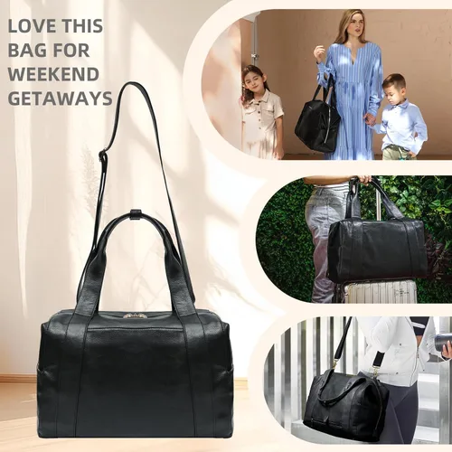 Vista 8 de miss fong Bolsa de pañales, bolsa de bebé, bolsa de pañales de cuero, bolsa de mano para bebé con 9 bolsillos, bolsa grande para mamá con bolso Negro