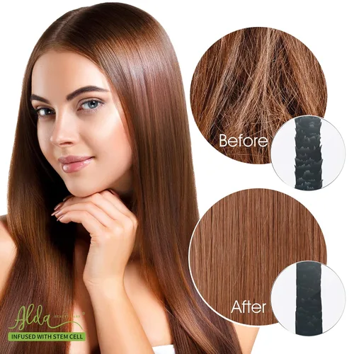 Vista 4 de Alda - Plancha para el cabello con queratina brasileña, sin formaldehído, 32 onzas líquidas, 1 litro, libre de formol, fabricado en Estados Unidos