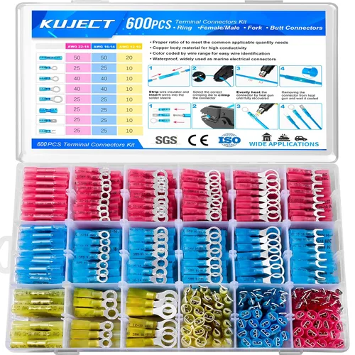 Vista 13 de Kuject 90 piezas conectores de alambre termorretráctiles, kit de terminales de cable eléctrico impermeables multiusos, conectores de crimpado