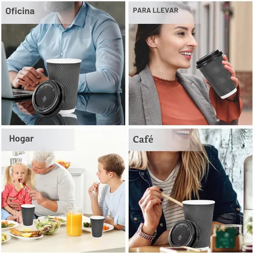 Vista 6 de Lamosi Paquete de 50 tazas de café desechables aisladas de 12 onzas con Gris