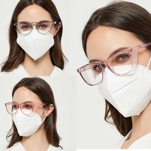 Vista 2 de Anteojos de seguridad antivaho antisaliva con protección UV, bloqueo de luz azul, para hombres y mujeres, marco cuadrado, lente transparente