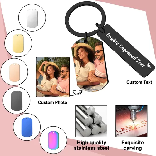 Vista 4 de Llavero personalizado con imagen, llaveros grabados personalizados con texto fotográfico, regalos personalizados para hombres, mujeres amantes