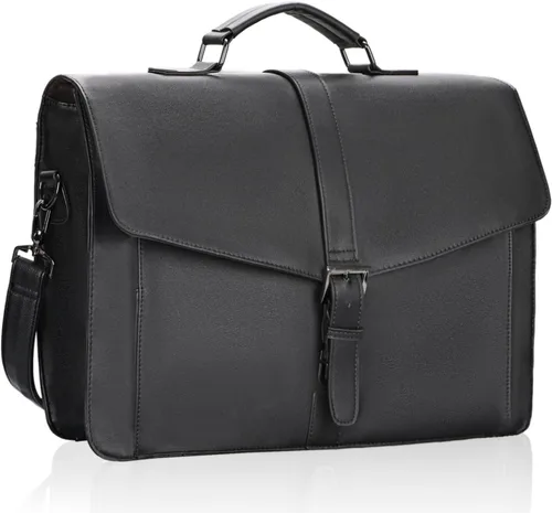 Vista 10 de ESTARER Portafolio de cuero para hombres de 15.6 pulgadas, bolsa para computadora portátil para oficina/negocios/viajes, bolsa de hombro grande