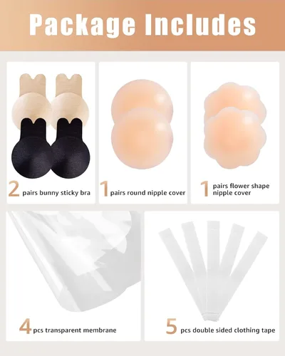 Vista 5 de Adhesive Bra Sticky Bra 5 Pair Push Up Sticky Boobs for Women Invisible Silicone Bras for Backless Strapless Dress