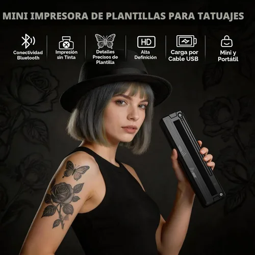 Vista 2 de Nueva impresora de plantillas de tatuajes, kit térmico inalámbrico Bluetooth con 10 papeles de transferencia, se adapta a papel térmico