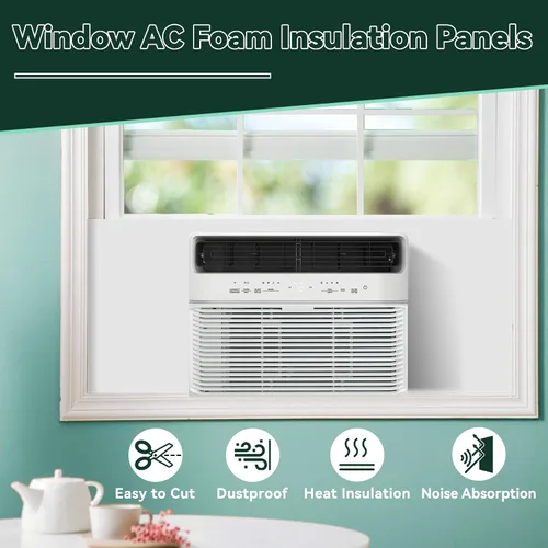 Vista 9 de Flehomo Paneles de espuma aislante de aire acondicionado para ventana con superficie de papel de aluminio, kit de paneles laterales de CA con tira