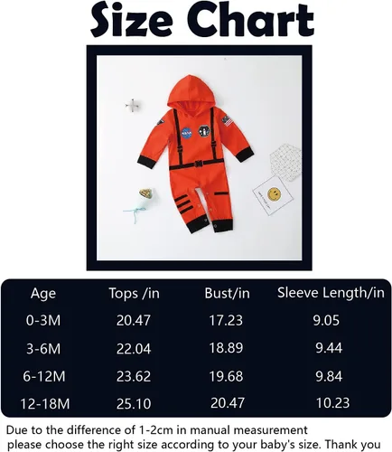 Vista 4 de Traje para bebé recién nacido, ropa de astronauta (naranja-largo, 3-6 meses)