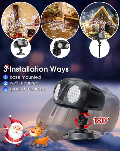 Vista 5 de Proyector de copo de nieve de Navidad con luces HD para exteriores, luces LED de doble cabeza con control remoto, IP65 impermeable, para Halloween