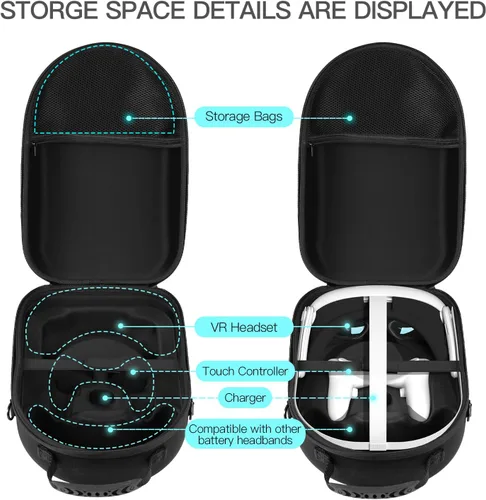 Vista 9 de Funda rígida compatible con Meta Quest 3 versión VR Gaming Headset y controladores táctiles, accesorios Travel VR Quest 3, adecuado para viajes