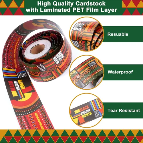 Vista 4 de Tablero de anuncios del mes de la historia negro de 72 pies, borde Kente, decoración de aula, papel de doble cara para celebración afroamericana