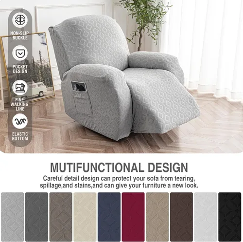 Vista 19 de Gennia Funda Impermeable para Silla Reclinable, Fundas Elásticas para Sofá Reclinable con Bolsillos, Fundas Lavables para Silla Reclinable Lazy Boy