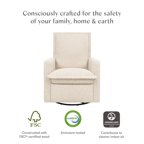 Vista 4 de Babyletto Cali Flange reclinable y planeador giratorio en lazo de peluche almendra, Greenguard Gold y certificado CertiPUR-US GREENGUARD Gold &