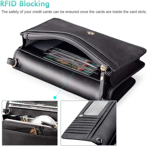 Vista 8 de nuoku Bolso cruzado pequeño para mujer con ranuras para tarjetas RFID, 2 correas