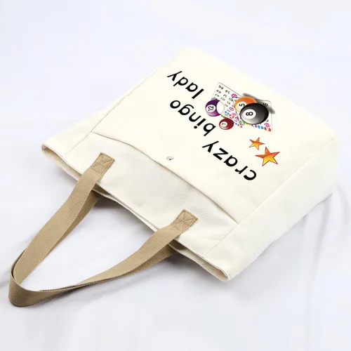Vista 3 de VAMSII Crazy Bingo Lady Tote Large Juego de Bingo Bolsa de Almacenamiento Bingo Amante Regalos Bingo Jugador de Bingo Bolsa de Bingo Bolsa