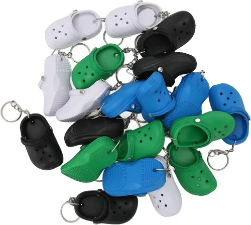 Vista 7 de TOPINCN 20 llaveros para pantuflas, 4 colores de silicona, reutilizables, agujeros de playa, llaveros para mochila, bolso, equipaje, recuerdos