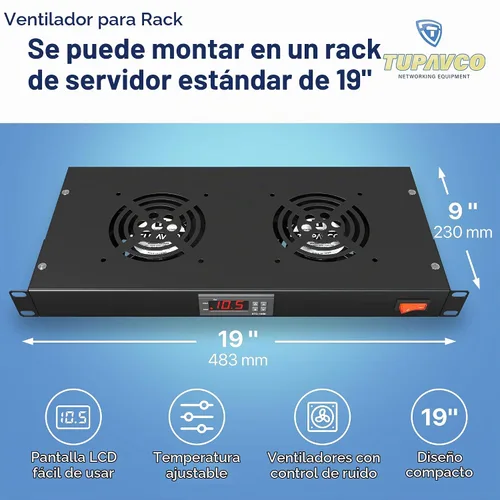 Vista 3 de Ventilador de montaje en rack - 2 ventiladores 1U 19" con temperatura ajustable y pantalla digital Configuración de refrigeración de 2