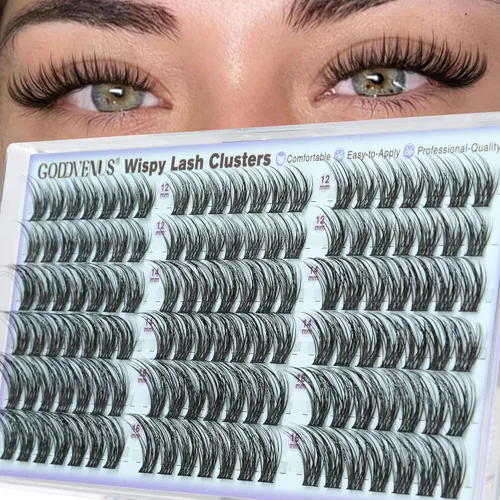 Vista 9 de Goddvenus Manga Lash Racimos de 12-0.551-0.630 in Natural Wispy Fairy Racimos de pestañas 144 extensiones de pestañas en racimo mullidas Anime