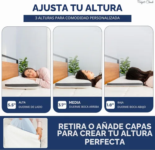 Vista 3 de Almohada de espuma viscoelástica Perfect Cloud, diseño refrescante, loft ajustable Dual Temperature Pillow With Breathable Design For Back, Side &