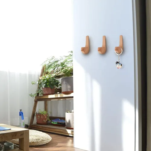 Vista 8 de Ganchos de pared de pájaros de grano de madera, ganchos para colgar en la pared, paquete de 3