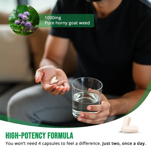 Vista 5 de PHARMS Hornygoatweed para hombres y mujeres (1,000 mg) - Cápsulas de energía y resistencia con raíz de maca, tribulus, tongkat ali, palma enana