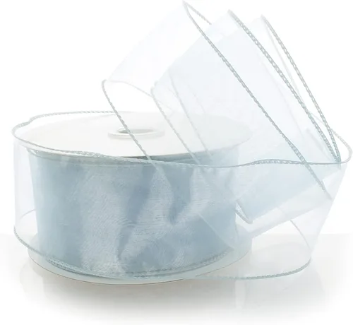 Vista 29 de Cinta de organza transparente con alambre de 2.5 pulgadas, color plateado de 10 yardas