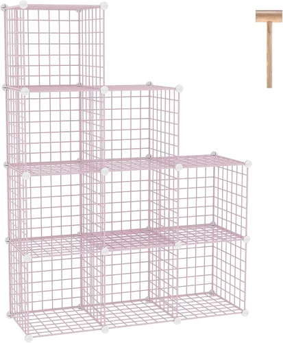 Vista 15 de C&AHOME Almacenamiento de Cubos de Alambre, Organizador de 6 Cubos con Rejillas C de Metal, Unidades de Estantes Modulares, Estantería