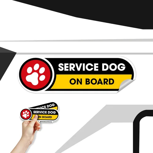 Vista 5 de Pegatina pequeña para automóviles de servicio perro a bordo Señal de seguridad de perro de servicio en el automóvil Paquete de 2 calcomanías