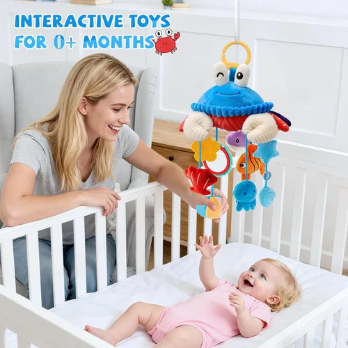 Vista 3 de Juguetes de Asiento de Carro para Bebés de 0-6 Meses, Juguete Colgante Sensorial de Cangrejo de Peluche para Cochecito, Cuna y Gimnasio de Juego