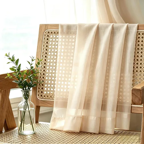 Vista 6 de UPOPO Paneles de Cortina Beige Pequeños Cortinas Transparentes de Gasa de 16 Pulgadas de Largo Cortinas de Cocina de Voile con Textura de Lino