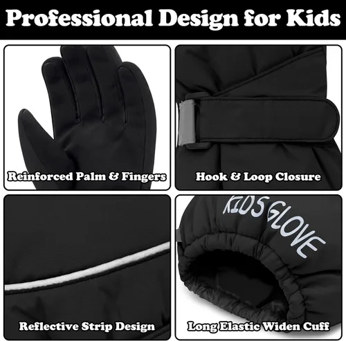 Vista 5 de Sarfel Guantes de nieve para niños, guantes impermeables para niños, guantes de esquí para niñas, guantes de invierno para niños, guantes