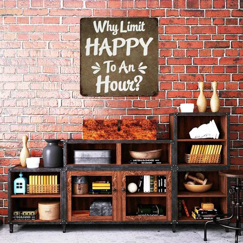 Vista 3 de Letreros de metal inspiradores Why Limit Happy To An Hour motivacional de metal para pared, arte de pared de metal retro a la moda, elegante