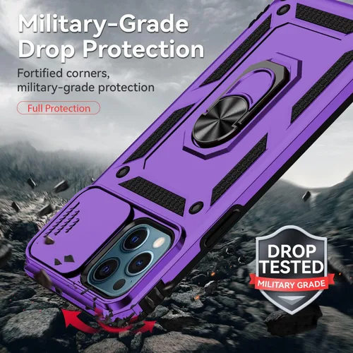 Vista 5 de Funda para iPhone 12/12 Pro, iPhone 12/12 Pro con funda para cámara y soporte, de grado militar, a prueba de golpes, resistente, con soporte
