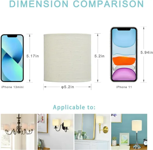 Vista 2 de MEMO - Cortinas pequeñas de tela con clip para lámpara de pared, juego de 2, tambor pequeño, 5.2 x 5.2 x 5.2 pulgadas de alto, lino, hechas a mano