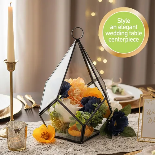 Vista 3 de D'Eco - Centro de mesa con forma de lágrima de cristal (6 x 6 x 7 pulgadas), terrario para mesa o colgante, decoración de primavera para el hogar