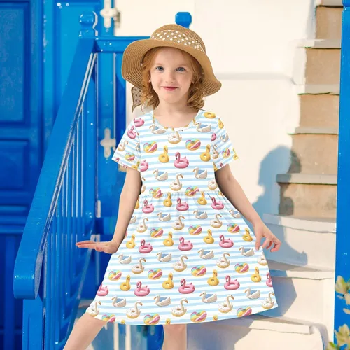 Vista 6 de ALAZA Girls Summer Dress Short Sleeve Casual Girls Dresses for Kids 2-8 Years