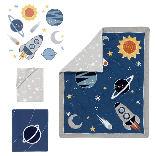 Vista 2 de Lambs & Ivy Milky Way Space Galaxy - Juego de ropa de cama para cuna de bebé, 4 piezas, color azul y gris